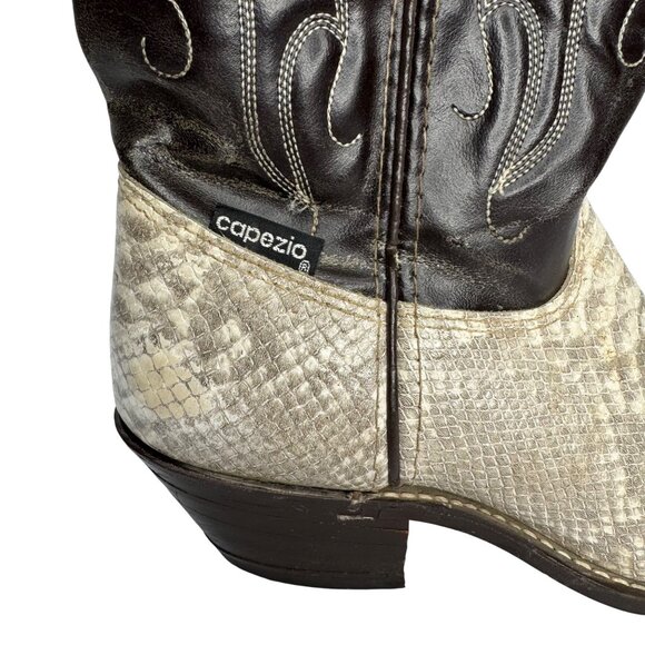 Capezio Womens Ivory and Brown Python & Leather Western Boots Size 5.5M Cowgirl - Picture 3 of 12